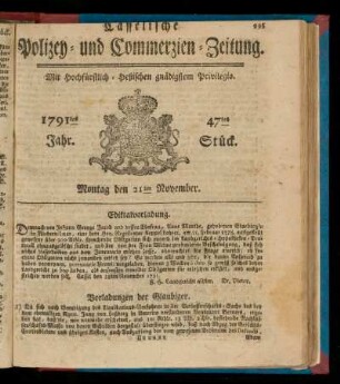 47tes Stueck, Montag den 21ten November. 1791