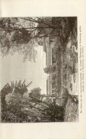 Het Paleis van den gouverneur-general, uit's Lands Plantentuin te Buitenzorg gezien