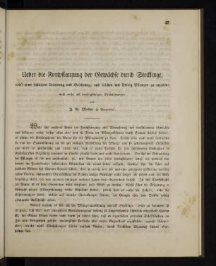 Ueber die Fortpflanzung der Gewächse durch Stecklinge