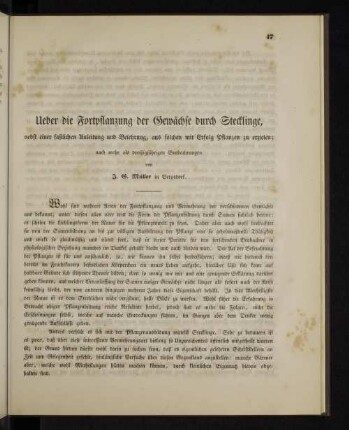 Ueber die Fortpflanzung der Gewächse durch Stecklinge
