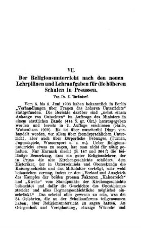 Der Religionsunterricht nach den neuen Lehrplänen und Lehraufgaben für die höheren Schulen in Preussen