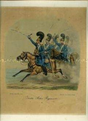 2. Reiterregiment im Angriff. Aus Kunstdruckmappe "Uniformen der Königlich Sächsischen Armee" 1832.