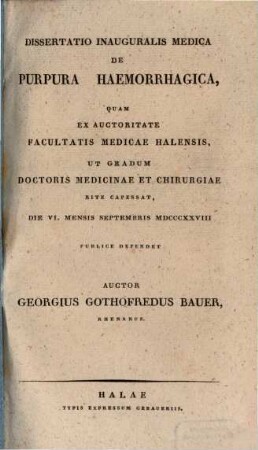 Diss. inaug. med. de purpura haemorrhagica
