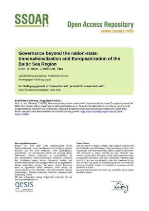 Governance beyond the nation-state: transnationalization and Europeanization of the Baltic Sea Region
