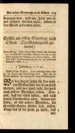 Epistel am ersten Sonntage nach Ostern (Quasimodogeniti genannt)