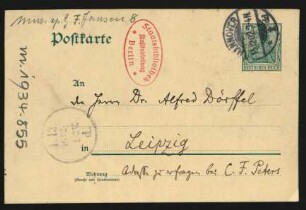 Postkarte an Alfred Dörffel : 15.12.1902