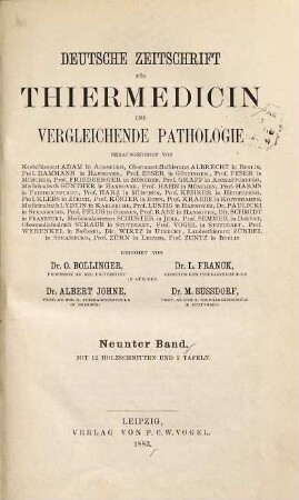 Deutsche Zeitschrift für Thiermedicin und vergleichende Pathologie. 9. 1883