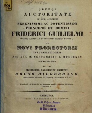 Auctoritate et sub auspiciis Seren. Princ. Friderici Guilielmi Princ. Elect. ad novi Prorectoris inaugurationem d. XIV. M. Sep. A. 1845 concelebrandam invitat : Xenophontis et Aristotelis de oeconomia publica doctrinae illustrantur. Part. I