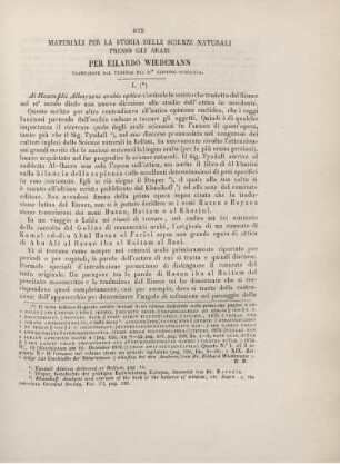 Materiali per la storia delle scienze naturali presso gli Arabi.