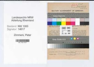 Entnazifizierung Peter Zimmers, geb. 14.08.1907 (Chemiearbeiter)