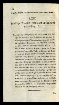 LXIX. Landtags-Abschied, vollzogen zu Zelle den 24sten Aug. 1635.