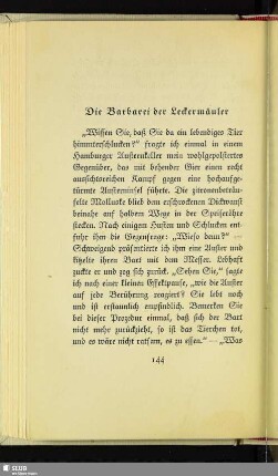 Die Barbarei der Leckermäuler