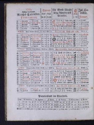 1785. Allgemeiner Reichs-Calender. Februarius.