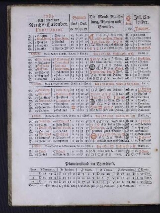 1785. Allgemeiner Reichs-Calender. Februarius.