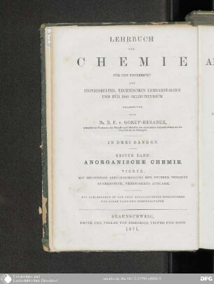 1: Lehrbuch der anorganischen Chemie für den Unterricht auf Universitäten, technischen Lehranstalten und für das Selbststudium