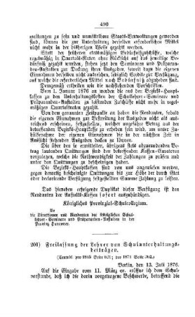 Freilassung der Lehrer von Schulunterhaltungsbeiträgen : [IV. Seminarien, Bildung der Lehrer und deren persönliche Verhältnisse]