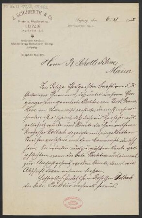 Brief an B. Schott's Söhne : 06.11.1905