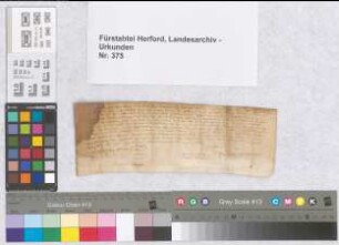 Der Knappe Johann van Quernhem verkauft vor dem Herforder Richter Harbart van Ruslo dem Goswin van Quernhem sein Haus zu Hederdinchusen (Heddinghausen?) für 12 Mark. Zeugen: Boldewyn von Quernhem Johanns Bruder, Hermann van Arnholte, Richart van Bisendorpe.