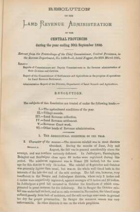 Resolution on the land revenue administration