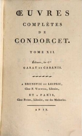 Oeuvres complètes de Condorcet. 12