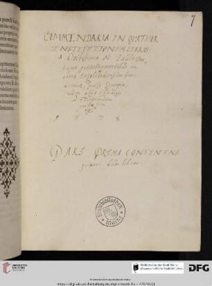 Paul Brückner, Commentaria in quattuor Institutionum libros (p. I)