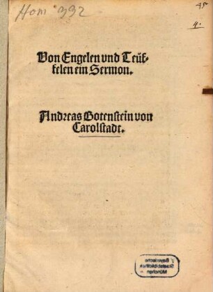 Von Engelen vnd Teüffelen ein Sermon