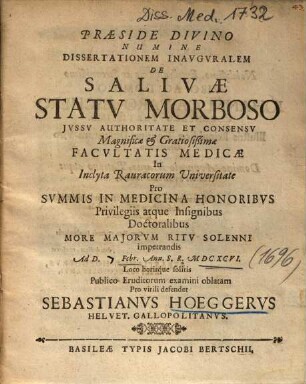 Dissertationem Inavgvralem De Salivae Statv Morboso