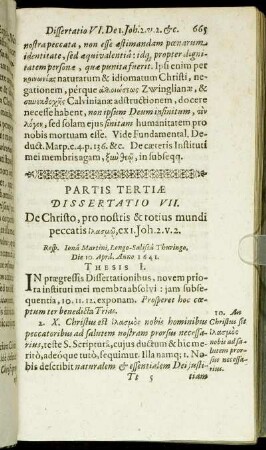 Dissertatio VII. De Christo, pro nostris & Totius mundi peccatis [...]