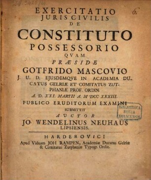 Exercitatio iur. de constituto possessorio