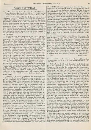 38-41 [Rezension] Stauffer, Ethelbert, Die Botschaft Jesu