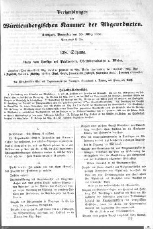 128. Sitzung, Stuttgart, 30.3.1865