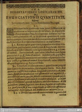 Dissertationum Logicarum XIII. De Enunciationis Qvantitate