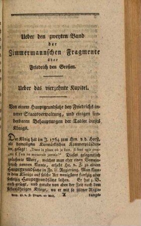 Freymüthige Anmerkungen über des Herrn Ritters von Zimmermann Fragmente über Friedrich den Großen. 2