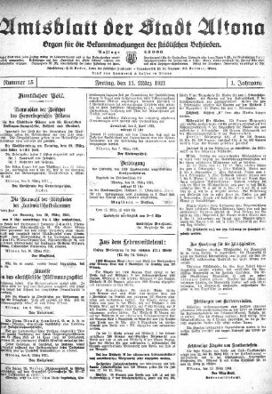 Nummer 15 : Freitag, den 11. März 1921