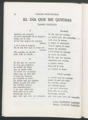 El día que me quieras : Tango canción