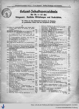 Nr. 1-13: Kriegsamt: Amtliche Mitteilungen und Nachrichten
