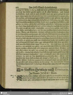 Am fünfften Sontage nach Trinitatis