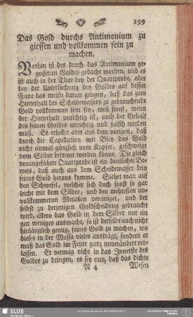 Das Gold durchs Antimonium zu giessen und vollkommen fein zu machen