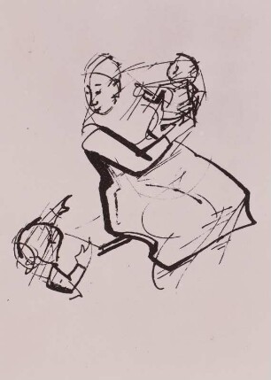 Sitzende Frau mit Kind, zu einem links herankommenden blickend (verworfene Arbeit)