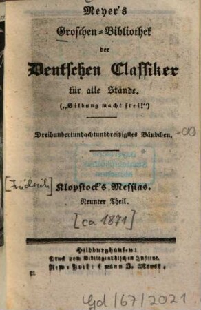 Klopstock's Messias, 9 : Mit 1 Stahlstich