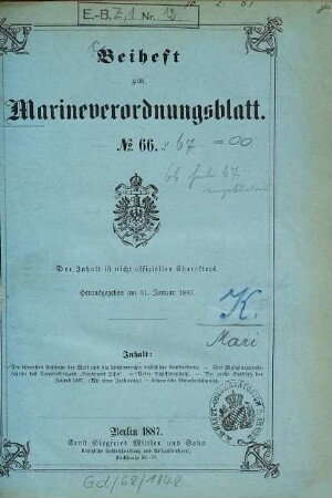 Marineverordnungsblatt. Beihefte. 66, 66. 1887