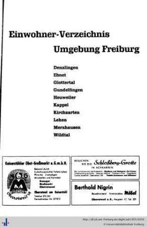 Einwohnerverzeichnis Umgebung Freiburg.