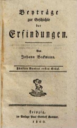 Beyträge zur Geschichte der Erfindungen, 5