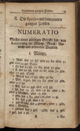 II. Die Species mit benannten gantzen Zahlen.