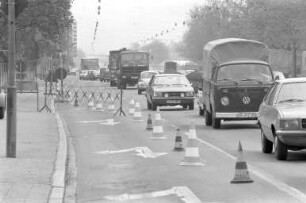 Ausbesserung des Fahrbahnuntergrunds auf der nördlichen Fahrbahn der Durlacher Allee und damit einhergehende Verkehrsbehinderungen