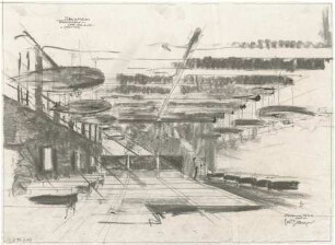 Gsaenger, Gustav; Friedrichshafen (Baden-Württemberg); Zeppelin - Museum - Entwurf, große Ausstellungs- u. Ehrenhalle (Perspektive)