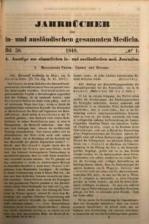 Carl Christian Schmidt's Jahrbücher der in- und ausländischen gesammten Medicin. 58. 1848