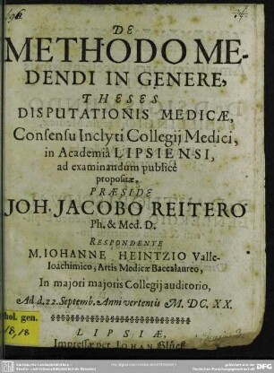 Methodo Medendi In Genere, Theses Disputationis Medicae