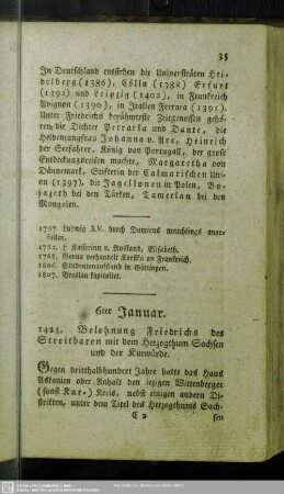 6ter Januar. 1423. Belehnung Friedrichs d. Streitbaren mit der Kurwürde. 1525. geb. Caspar Peucer
