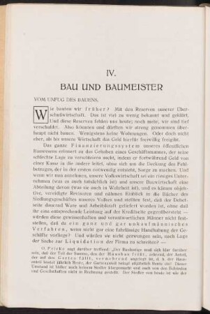 IV. Bau und Baumeister